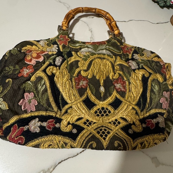 Vintage Talbots Bag Tapestry Purse Bamboo Handles Rich Colors Magnetic Closure - Picture 4 of 7